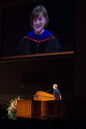Sister Bonnie L. Oscarson, Young Women General President addresses 2014 Spring Semester Graduates during commencement in the I-Center.