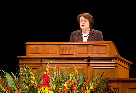 President and Sister Clark speak at the first devotional of the Spring 2014 semester.