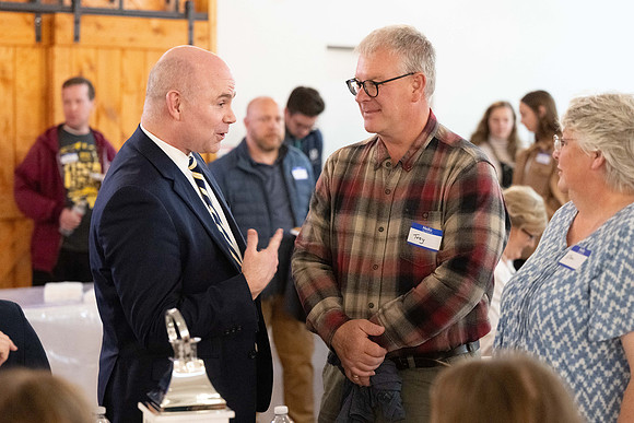 Alumni in the Cache Valley area gather at Eagles Landing Event Center, in Smithfield, Utah and get the chance to listen to and meet President Meredith.