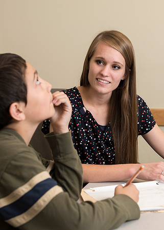 Teacher Education students offer their services tutoring kids 3rd grade to 12th grade. Hannah Paget tutoring Jaden Davis.