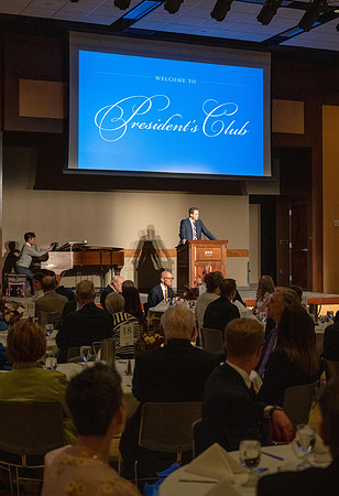 President's Club members enjoy an evening of socializing, musical entertainment and wonderful food in the Manwaring Center Ballroom.