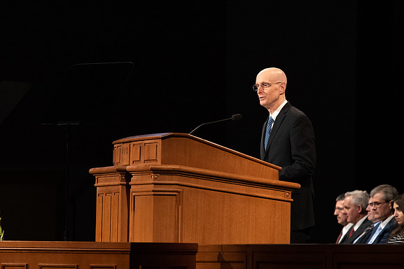 Elder James R. Rasband, General Authority Seventy, speaks to students at devotional in the BYU-Idaho Center.