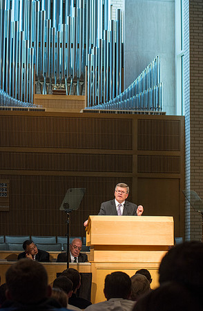 Brother HIcks a faculty member in the Communications Department at BYU-Idaho speaks at devotional in the Taylor Chapel.