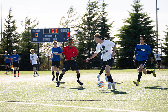 Men's Spring Competitive Soccer Quarterfinals. Vikings (3) vs Titans (0).