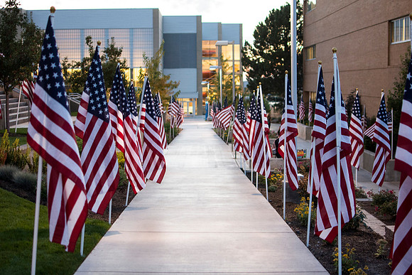 BYU-Idaho posts 500 flags in the Central Quad on Constitution Day.