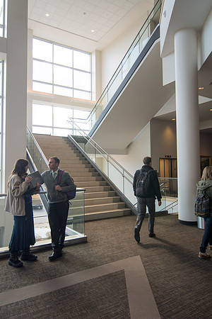 As students enter and exit the Brigham Young University-Idaho Center, they can enjoy the architectural structure of the building.