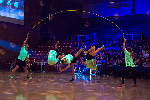 Brigham Young University-Idaho students, faculty and guests participate in the annual slam dunk competition held in the Hart Gym. Events included are the three-point shoot-out, a Spirit team performan