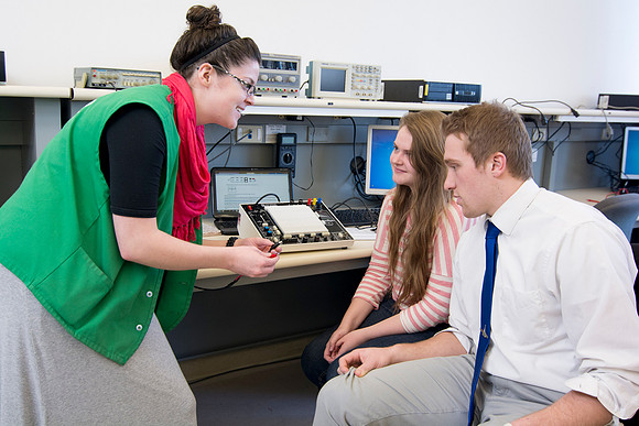 Students work and study in the Electrical Engineering labs in the Austin Building.