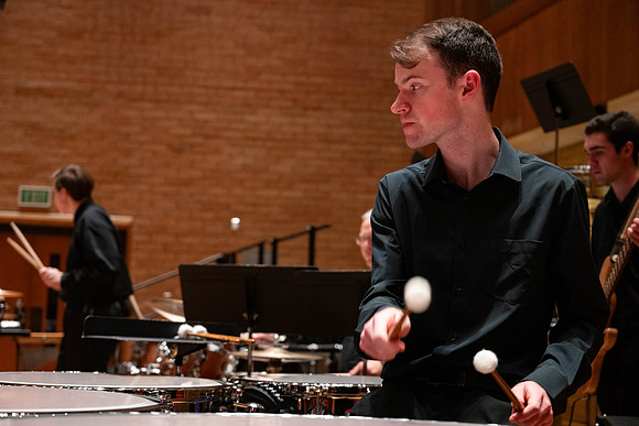 BYUI Percussion rehearsing before a a concert.