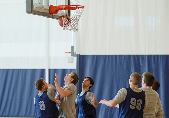 BYU-Idaho students playing basketball at the I-Center on campus