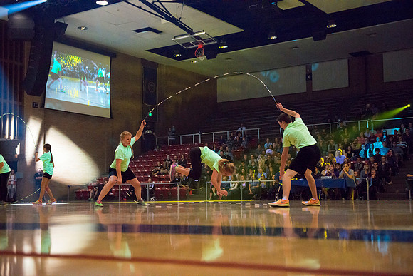 Brigham Young University-Idaho students, faculty and guests participate in the annual slam dunk competition held in the Hart Gym. Events included are the three-point shoot-out, a Spirit team performan