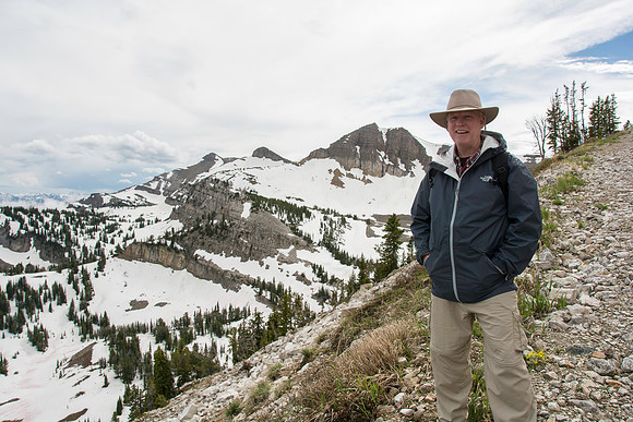 Jackson Hole Ski area. Scouting out Rock Spring Buttress for video shoot. Views from the top of the Ski Resort via the Aerial Tram