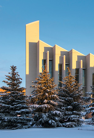 BYU-Idaho John Taylor Building; campus after a winter storm.