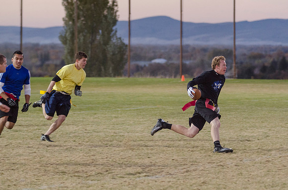 BYU-Idaho students play flag football with the rec sports program on BYU-Idaho campus