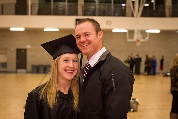 Kathryn &amp; Skyler Plummer gather in the i-Center after Commencement.