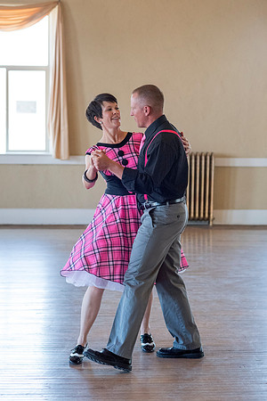 Adam and Jennifer Anderson dancing at the Woodman Ballroom for Online Recruiting marketing material.