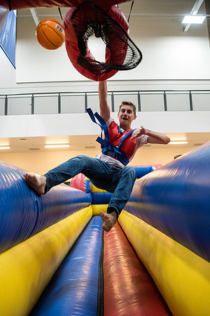 First Friday is a campus event to kick off the new semester with activities, inflatables, food, and dancing. Fall Semester.