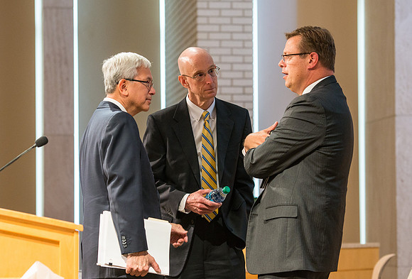 Elder Gerrit W. Gong of the First Quorum of the Seventy addresses employees in an all employee meeting. Sept 2016.