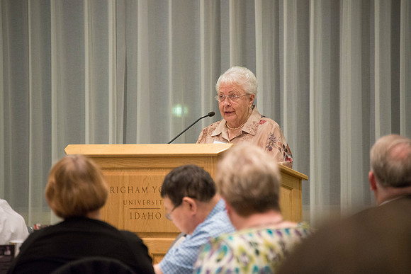 The Eliza R. Snow Society Honors Florence Bowman as she receives the Eliza R. Snow Award.