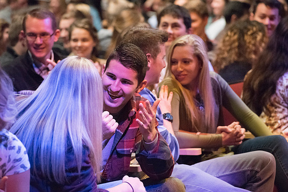President Gilbert and his wife, Christine host a campus-wide date night for the students and their dates.