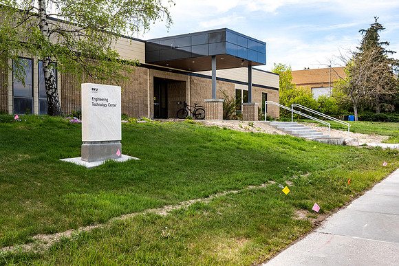 Engineering Technology Center newly renovated from the former Auxiliary Services Building, still needing updated landscaping.