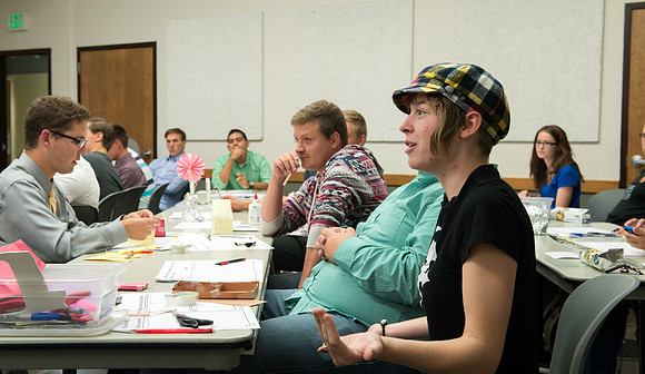 Business Management students learn some creative developement and thinking skills to prepare them for their IBC groups. The class is taught in a group effort by Craig Bell, Drew Eagar and Kent Lundin.