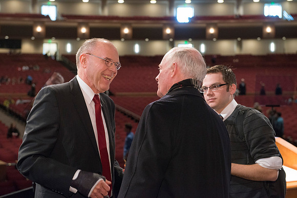 Russel T. Osguthorpe, the President of the the General Sunday Schoo and President Kim B. Clark after devotional.