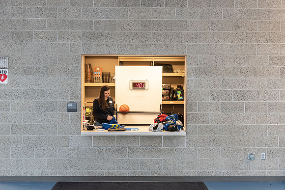 The I-Center Court checkout window supplies rentals, and checks in people using the facilities.