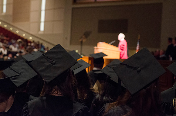 Graduating students from the 2014 Spring Semster gather in the I-Center for commencement.