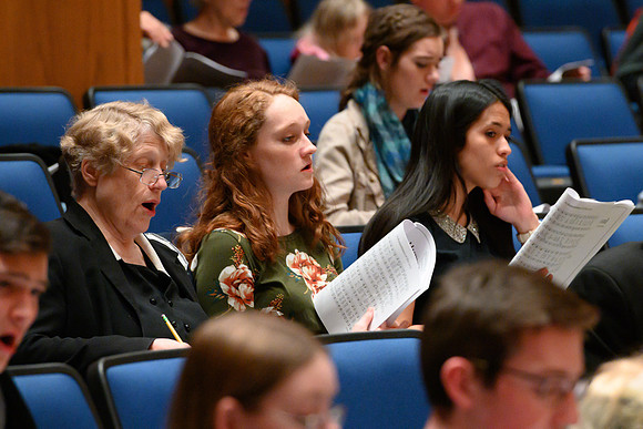 BYU-Idaho students and members of the Rexburg community gather to sing new hymns that have been written by the BYU-Idaho Community. (Students, Faculty/Staff,Community)