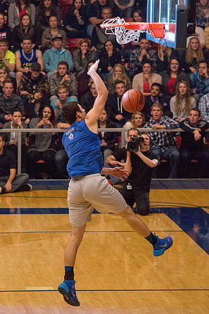 Brigham Young University-Idaho students, faculty and guests participate in the annual slam dunk competition held in the Hart Gym. Events included are the three-point shoot-out, a Spirit team performan