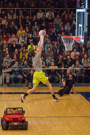 Brigham Young University-Idaho students, faculty and guests participate in the annual slam dunk competition held in the Hart Gym. Events included are the three-point shoot-out, a Spirit team performan