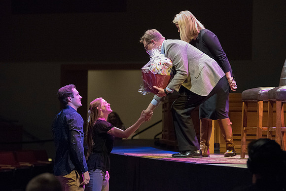 President Gilbert and his wife, Christine host a campus-wide date night for the students and their dates.
