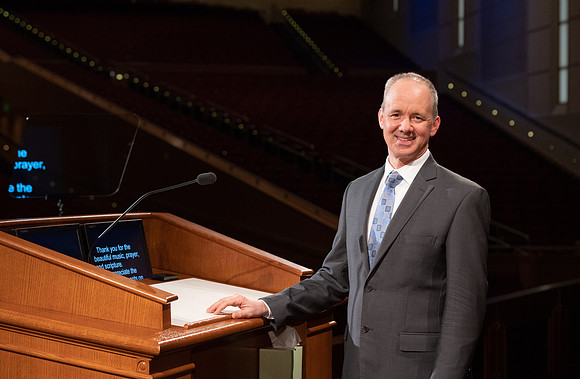 Robert Tueller of the Music Department records his devotional talk.
