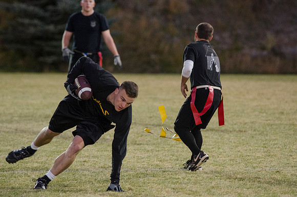 BYU-Idaho students play flag football with the rec sports program on BYU-Idaho campus