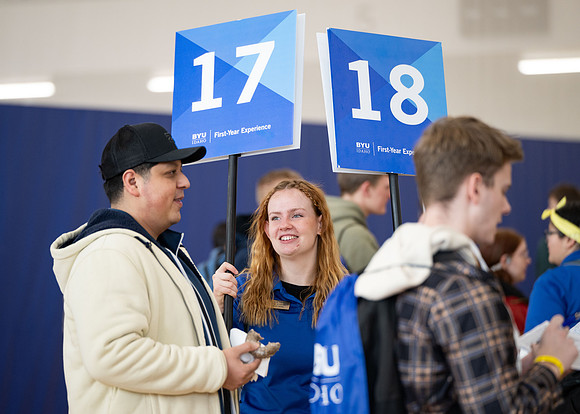 First year students at orientation check in.