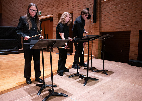 BYUI Percussion rehearsing before a a concert.