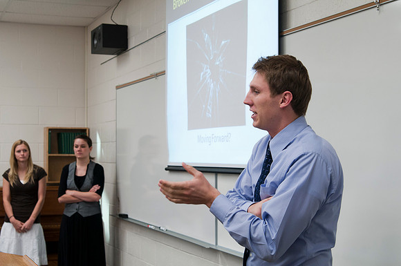 Students give presentations in Rick Hirschi's Economics class.