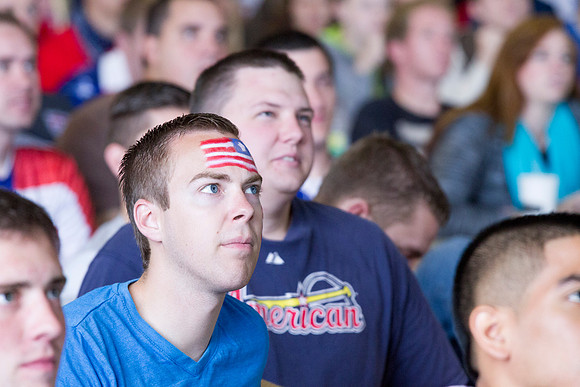 Nathan Stange watches USA play Germany in Brazil during the 2014 Fifa World Cup in The Crossroads.