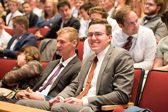 Students gathering before the devotional.