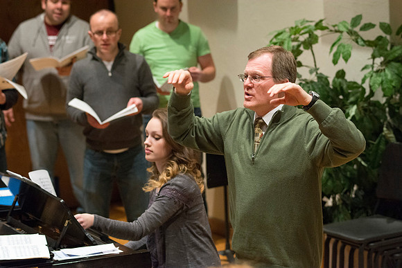 Randall Kempton instructs the talented students who make up the Collegiate Singers at BYU-Idaho.