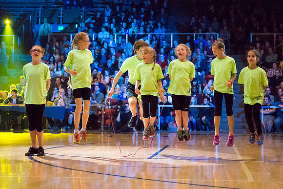 Brigham Young University-Idaho students, faculty and guests participate in the annual slam dunk competition held in the Hart Gym. Events included are the three-point shoot-out, a Spirit team performan