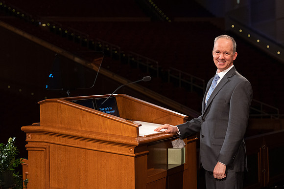 Robert Tueller of the Music Department records his devotional talk.