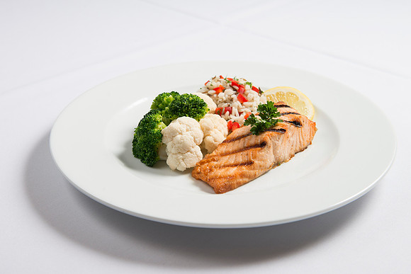 Salmon dinner plate.