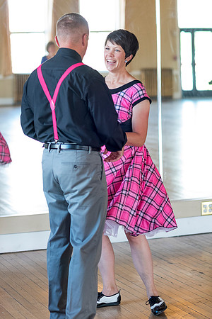 Adam and Jennifer Anderson dancing at the Woodman Ballroom for Online Recruiting marketing material.