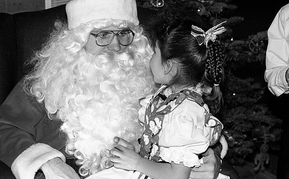 Christmas Tree Lane, Children with Santa, 1991 Mike Lewis' girls, Janae, Selena and Alana