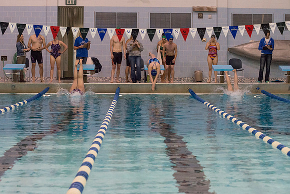 BYU-Idaho swimmers begin heat in the swimming championship held in the Hart Building