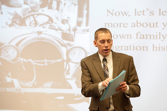 Brother Michael Madsen teaches his early morning Geography For Elementary Teachers class in the Ricks Building.