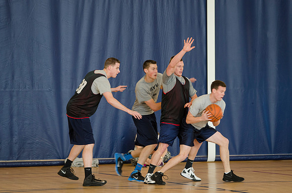 BYU-Idaho students playing basketball at the I-Center on campus