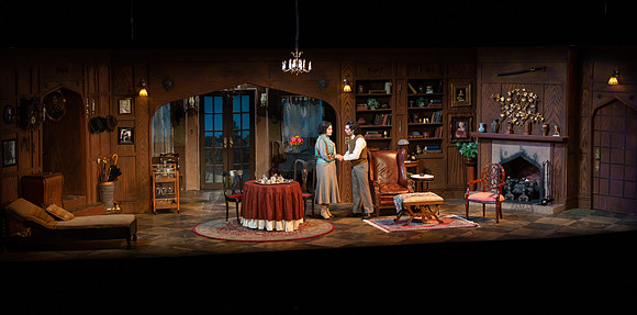 Drama dress rehearsal for the Blithe Spirit play in the Snow theater.